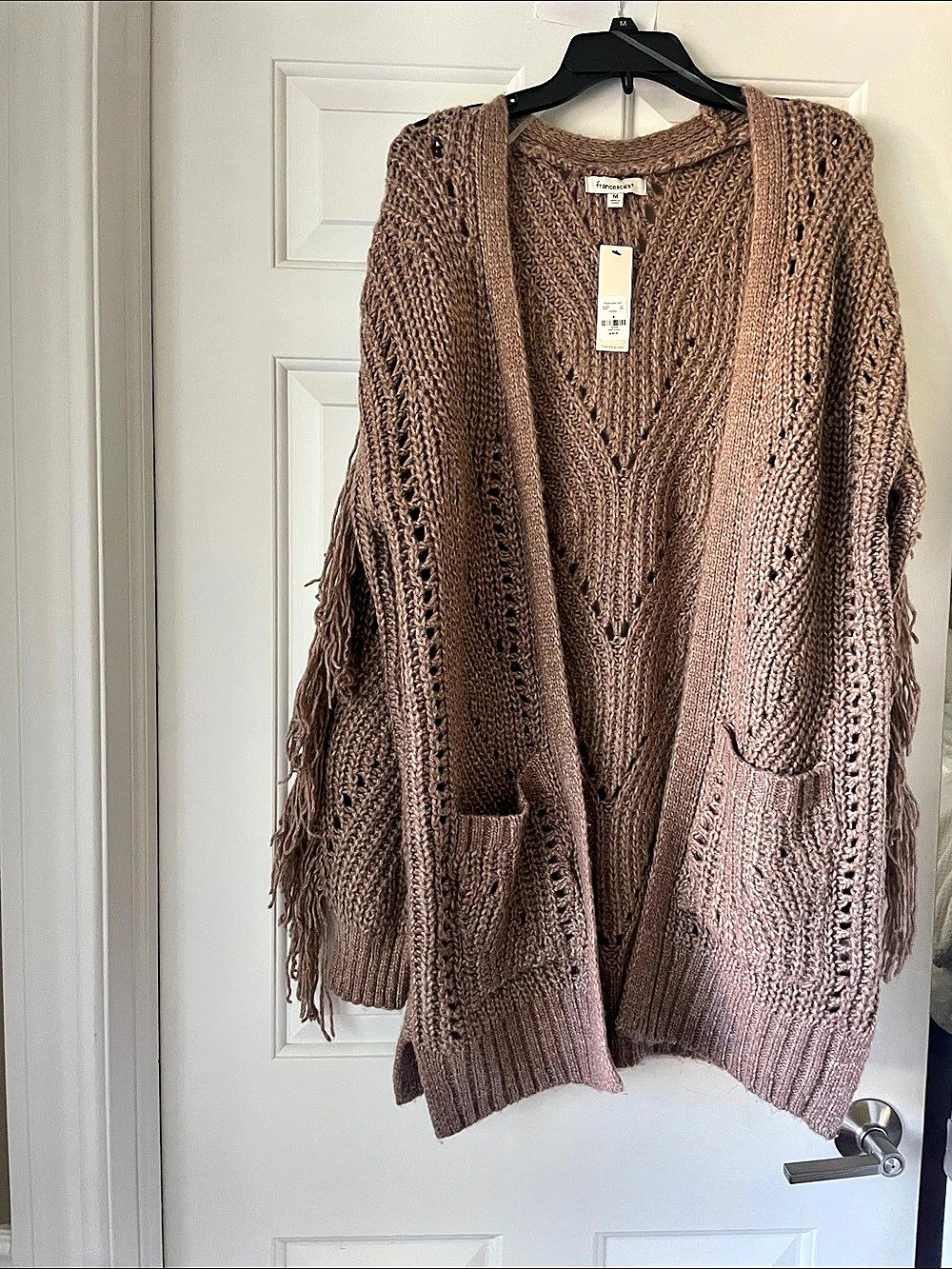 Francesca's Fringe Cardigan Knit Fringe Brown Medium